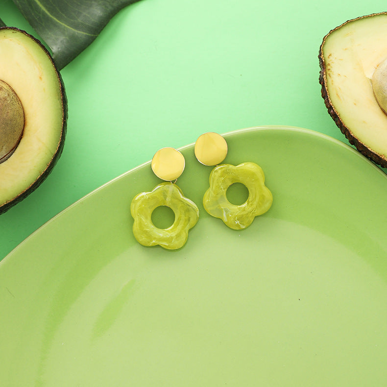 Net Red Popular Avocado Earrings Flower Retro Green Fresh