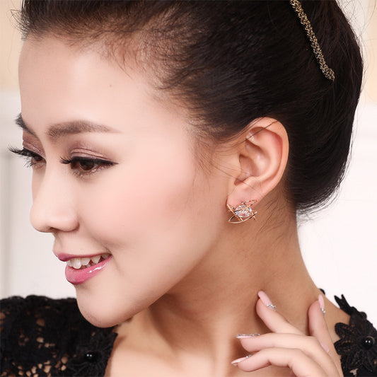 Square zircon earrings Tic-Tac-Toe Hollow Copper Earrings