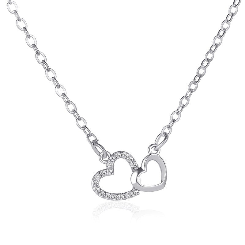 Love Necklace Temperament Double Peach Heart Pendant Clavicle Chain