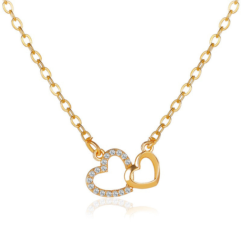 Love Necklace Temperament Double Peach Heart Pendant Clavicle Chain