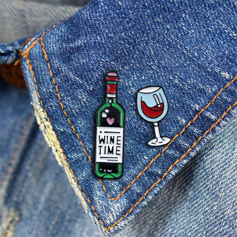 Red Wine Bottle Wine Glass Dripping Brooch Badge Jewelry