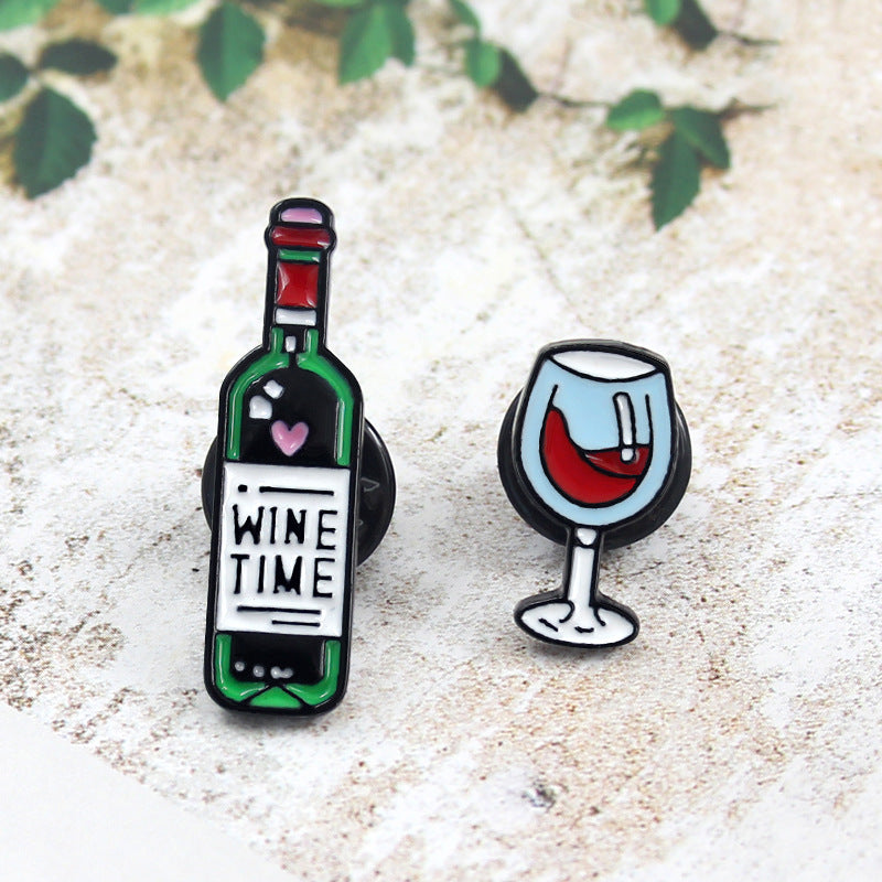 Red Wine Bottle Wine Glass Dripping Brooch Badge Jewelry