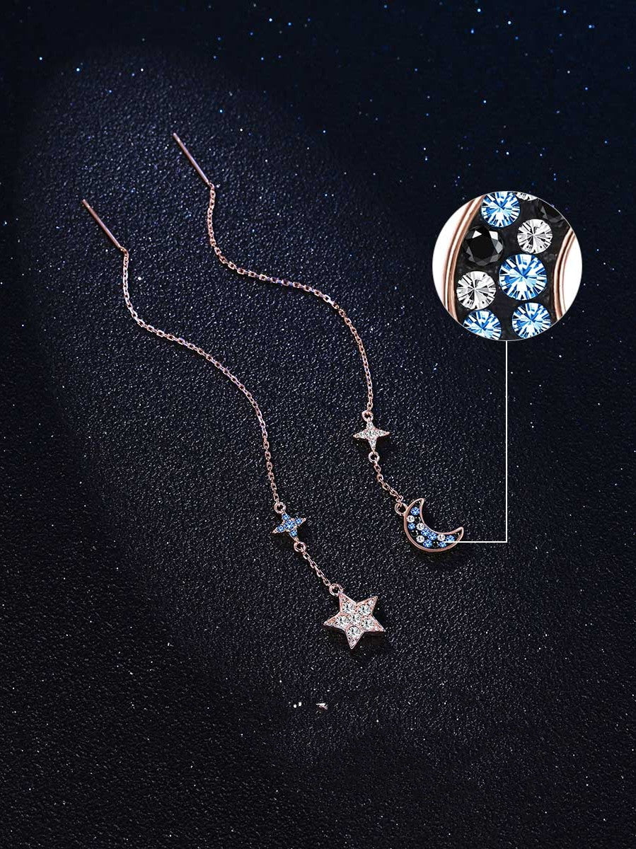 Earrings AB Asymmetrical Star And Moon Pure White Fungus Line Female Temperament Long Tassel Earrings Earrings New Trend