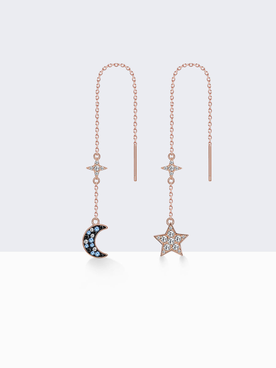 Earrings AB Asymmetrical Star And Moon Pure White Fungus Line Female Temperament Long Tassel Earrings Earrings New Trend