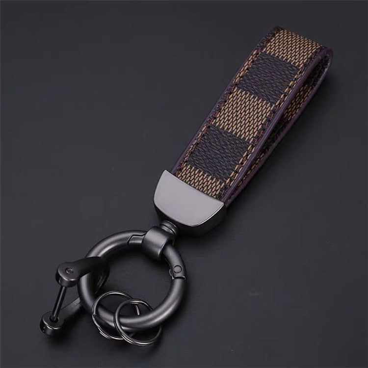 Luxury Genuine Leather Lanyard Keychain Men Women Square Pattern Gunmetal Buckle Car Key Ring Holder Jewelry Gift Chaveiro