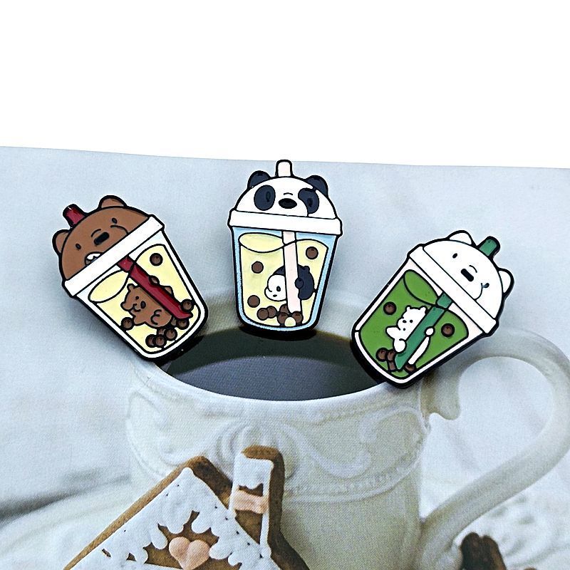 Milk Tea Drink Bear Metal Brooch Cartoon Animal Badge Clothing Bag Pierced Horse Pin