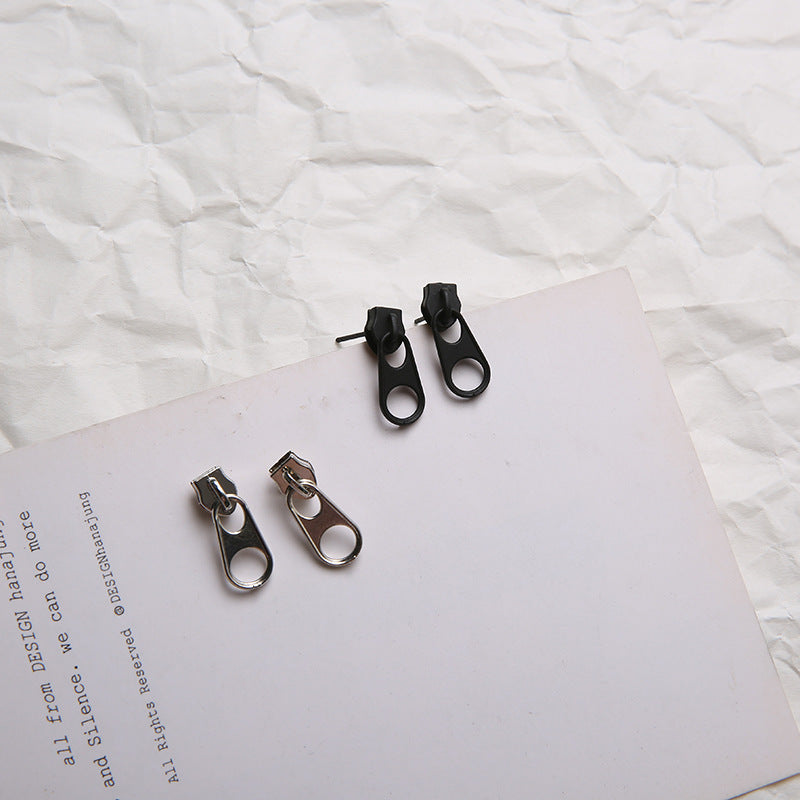 European And American Style Black Zipper Earrings Simple And Creative Earth Cool Earrings