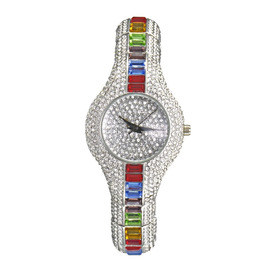 Fashion Watch With Diamonds And Colorful Stones Full Of Diamonds European-Style High-End Watches For Women