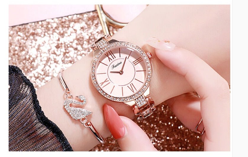 Women Quartz Watch Set Bracelet Necklace Ring Earrings Gift