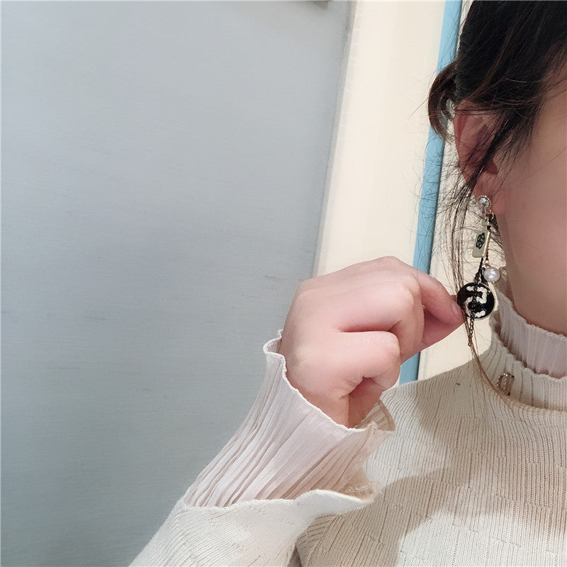 East Gate Bowknot Pearl Digital Circle Gold Fashion Personality Exaggeration Net Red Earrings Girl