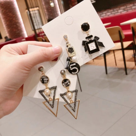 East Gate Bowknot Pearl Digital Circle Gold Fashion Personality Exaggeration Net Red Earrings Girl