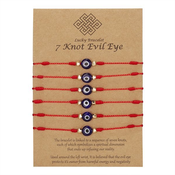 New 7-knot Evil Eye Bracelet 6 Pack Blue Eye Paper Card Bracelet Braided Adjustable Bracelet