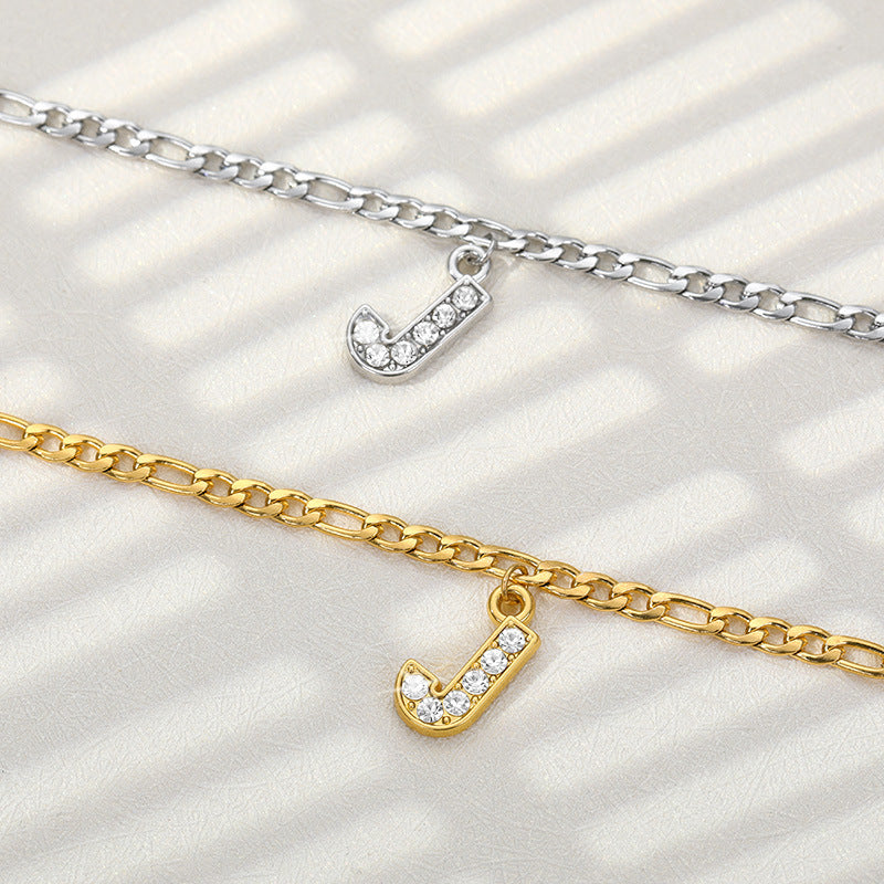 Personalized English Letter Anklet - Unisex Copper & Zircon Jewelry