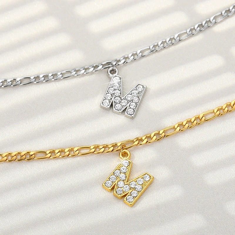 Personalized English Letter Anklet - Unisex Copper & Zircon Jewelry