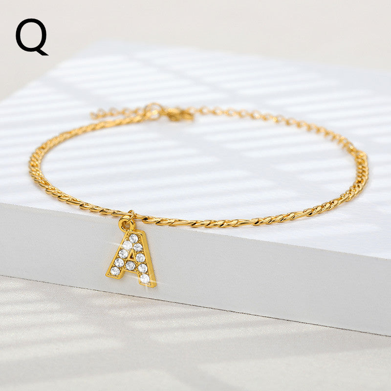Personalized English Letter Anklet - Unisex Copper & Zircon Jewelry