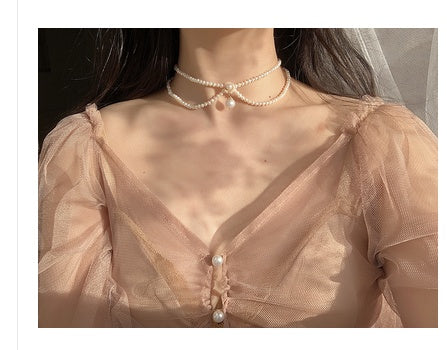 Vintage Antique French Natural Pearl Necklace Handmade Double-Layer Pearl Clavicle Chain Vintage Choker