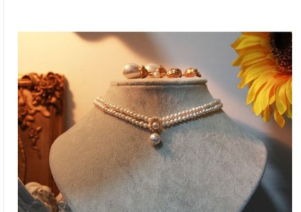 Vintage Antique French Natural Pearl Necklace Handmade Double-Layer Pearl Clavicle Chain Vintage Choker