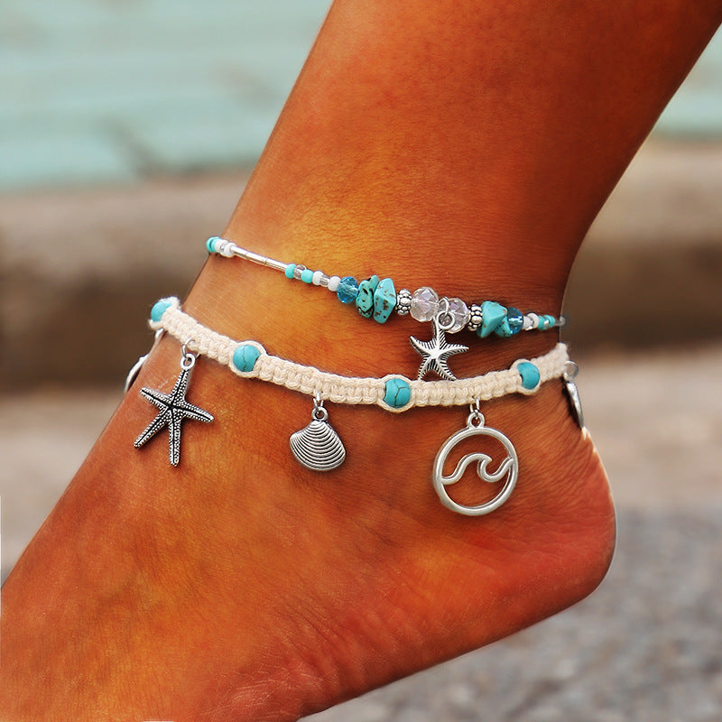 Europe and America Conch Mizhu Yoga Anklet Turtle Bracelet Beach Pendant Starfish Pearl Retro Turtle Anklet