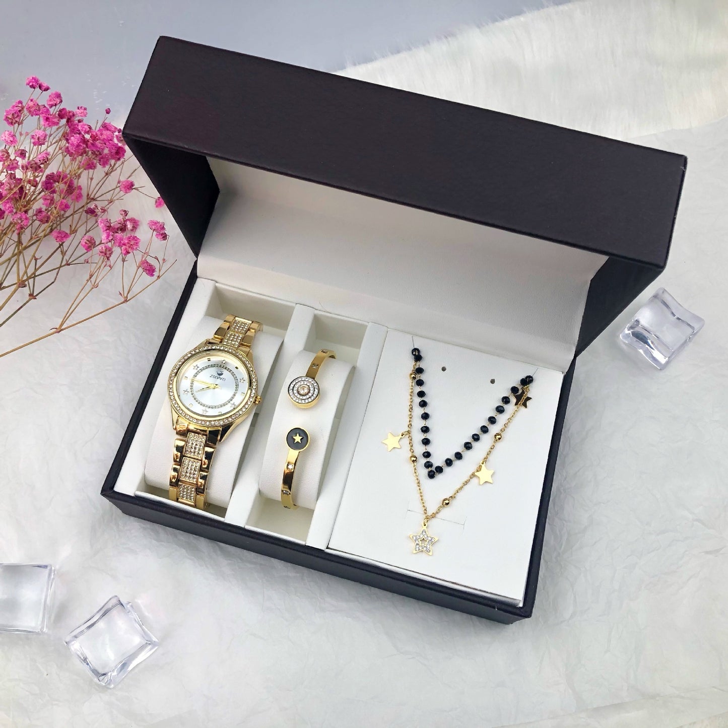 Quartz Watch Fashion Women's Casual Watch Color Preserving Bracelet Necklace Gift Box Set