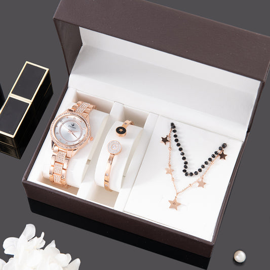 Quartz Watch Fashion Women's Casual Watch Color Preserving Bracelet Necklace Gift Box Set