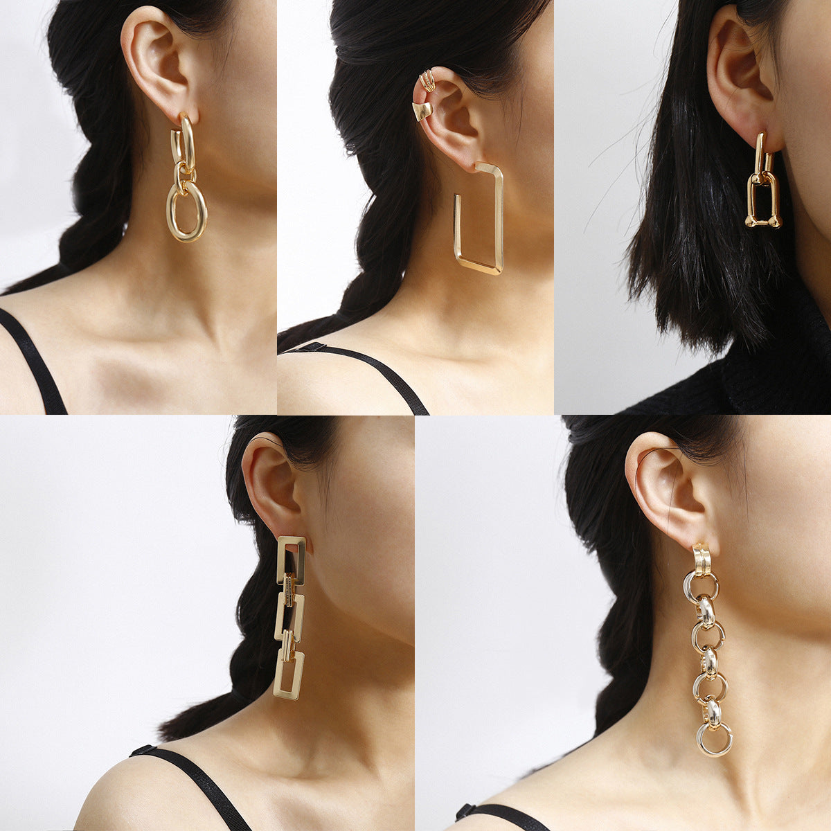 Flashbuy Thick Link U Shape Geometric Earrings Brass