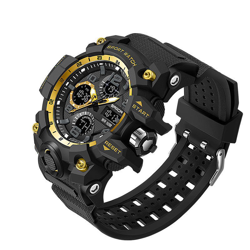 Men Dual Display Quartz Sports Watches Multi-Function Waterproof Male Stopwatch Wristwatch