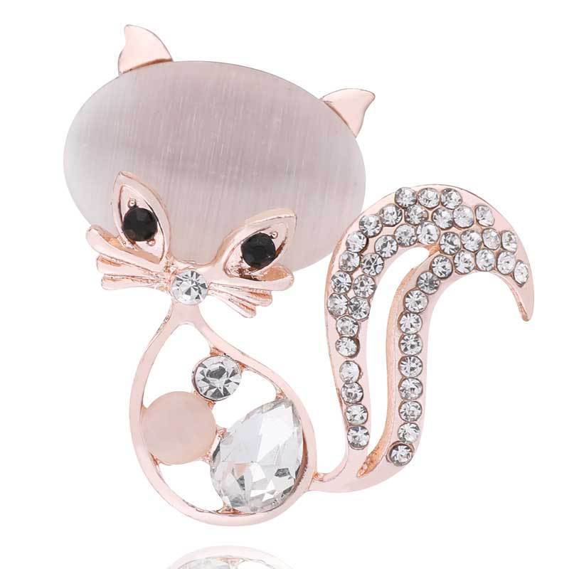 Cat Brooch, Cute Animal Fox Brooch, Crystal Opal Brooch