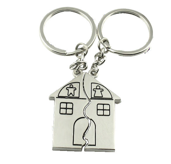 Cartoon Creative House Shape Couple Travel Commemorative Alloy Keychain