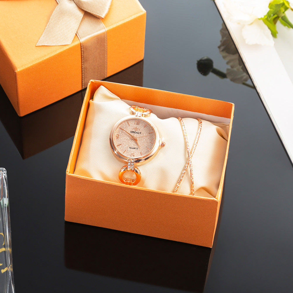 2-Piece Simple Casual Watch Set, Frosted Hollow Watch, Cross Alloy Jewelry, Watch Gift Box