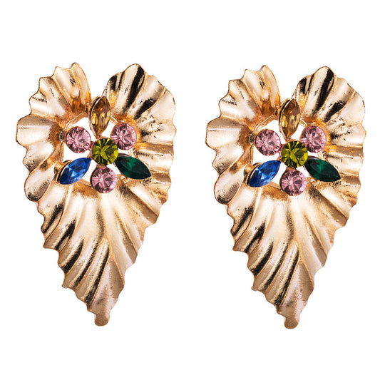 Exaggerated Temperament Alloy Inlaid With Colored Rhinestone Earrings
