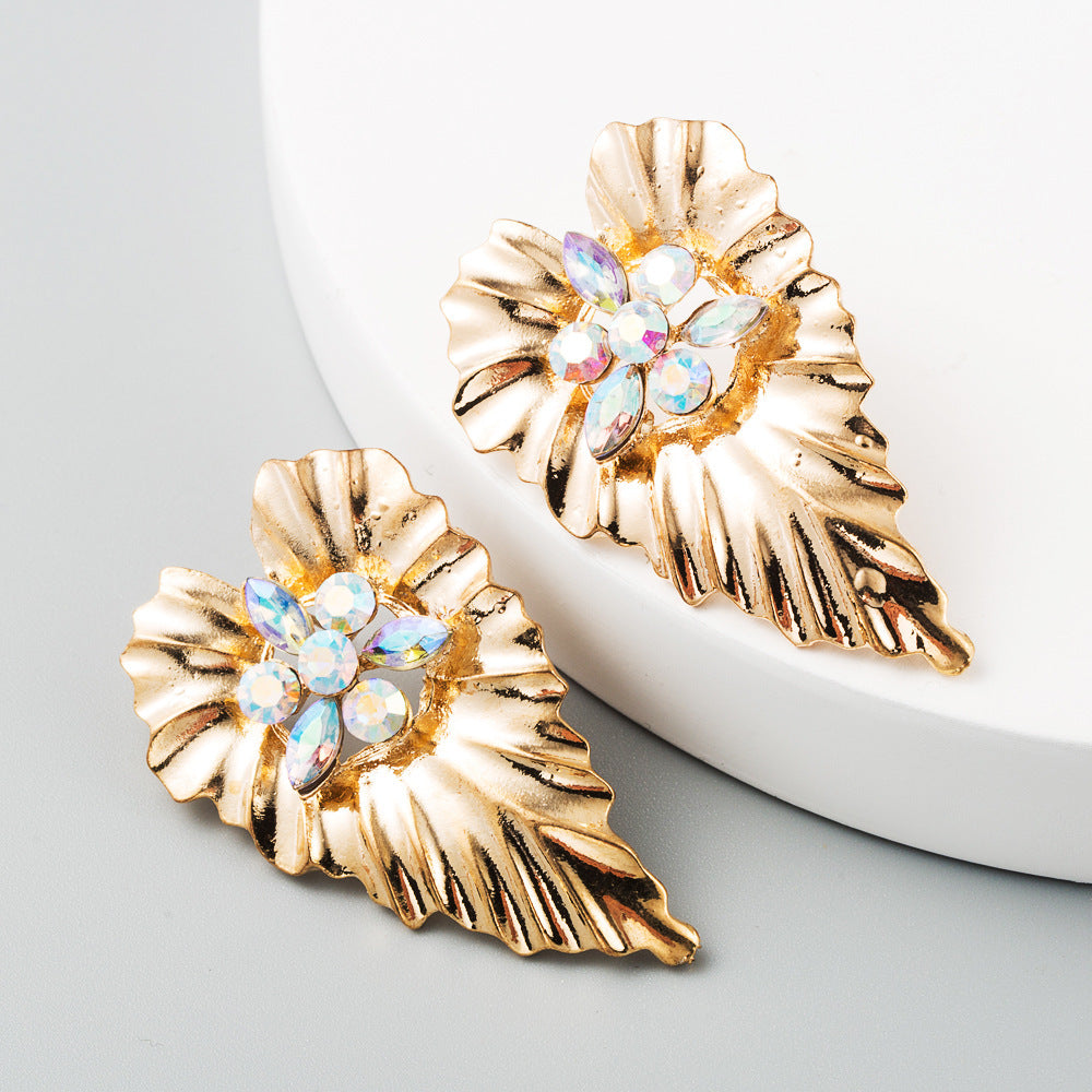 Exaggerated Temperament Alloy Inlaid With Colored Rhinestone Earrings