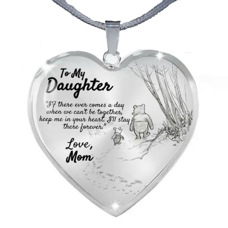 Mom And Daughter Winnie The Pooh Peach Heart Pendant Necklace