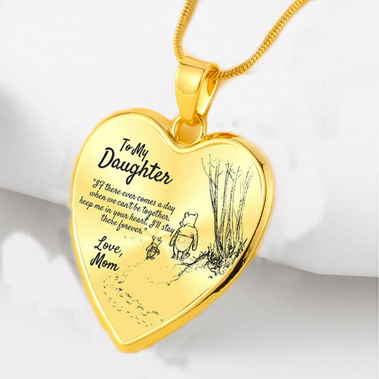Mom And Daughter Winnie The Pooh Peach Heart Pendant Necklace