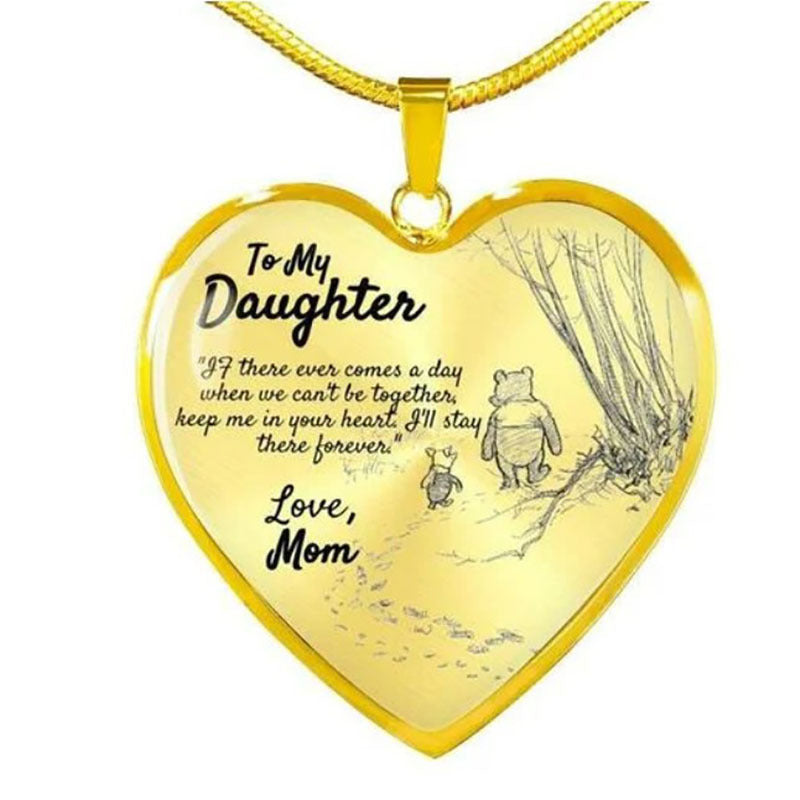 Mom And Daughter Winnie The Pooh Peach Heart Pendant Necklace