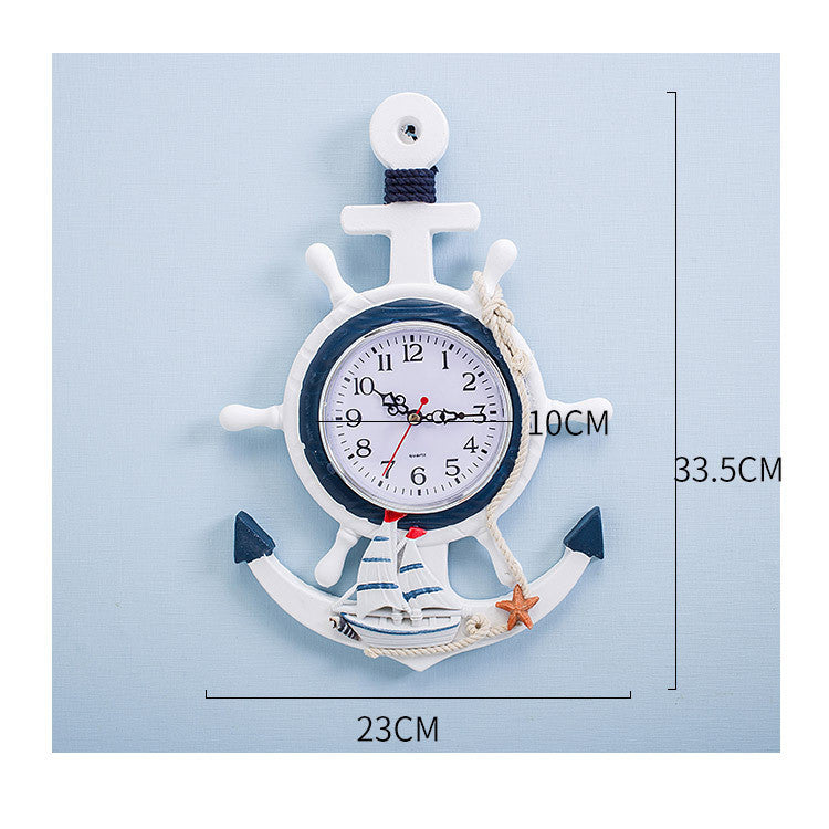 Mediterranean Style Blue And White Ship Rudder Helmsman Anchor Creative Personality Wall Clock