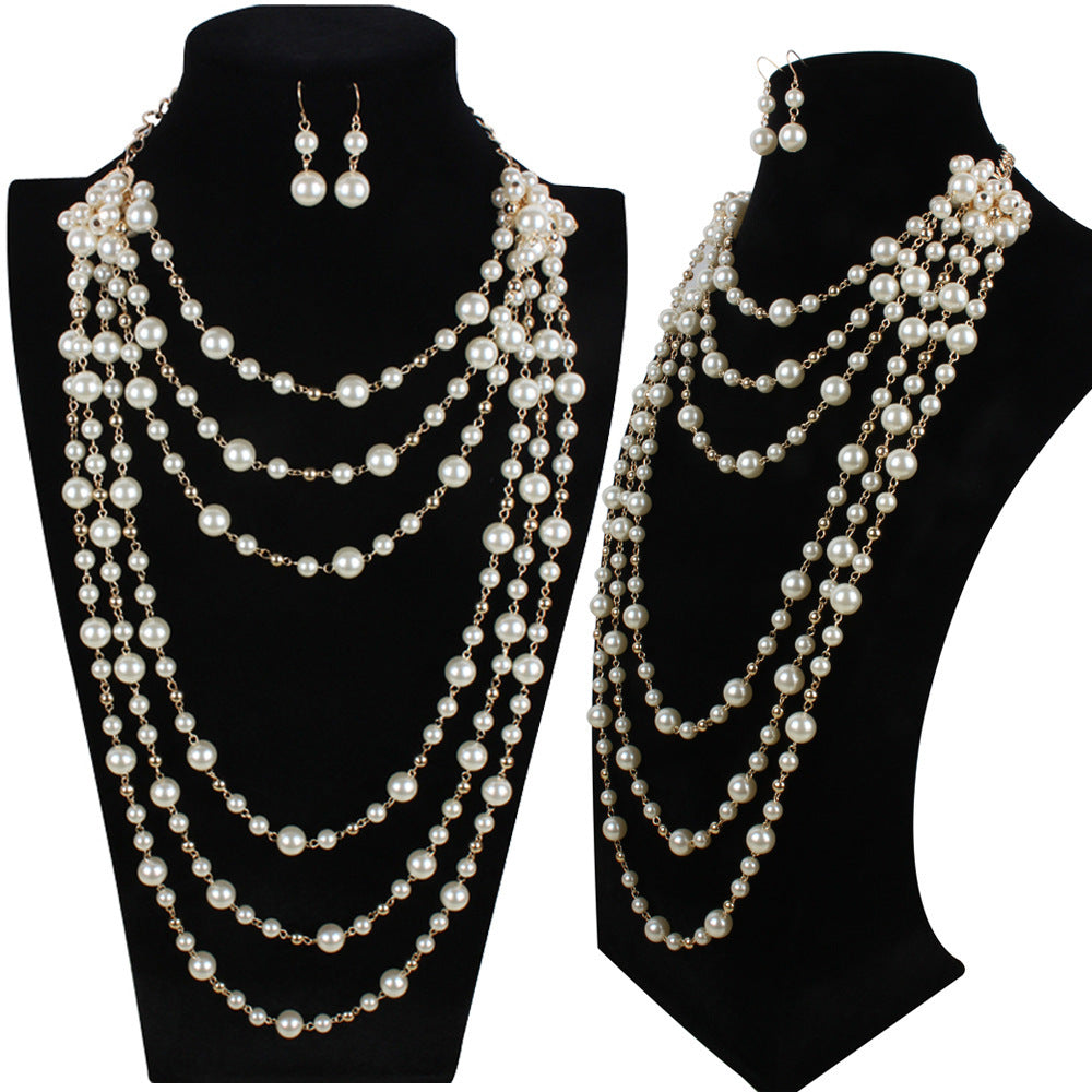 European And American Necklaces Multilayer Pearl Necklace Sweater Chain