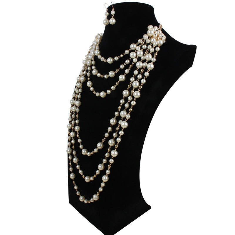 European And American Necklaces Multilayer Pearl Necklace Sweater Chain