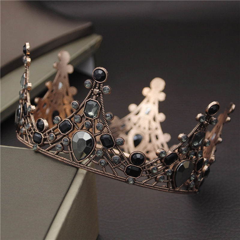 Vintage Red Copper Cake Ornament Decoration Crown Bridal Headdress Black Queen Crown
