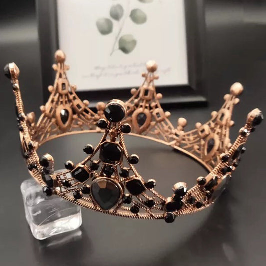 Red Copper Decorative Crown Bridal Headgear Black Alloy Queen Crown