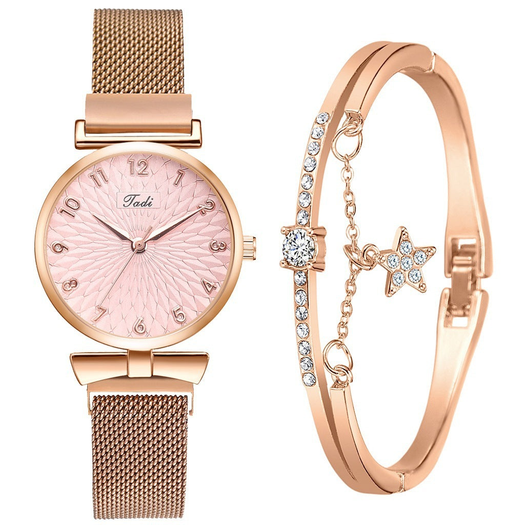 Mesh Band Magnetic Strap Ladies Bracelet Quartz Watch Set