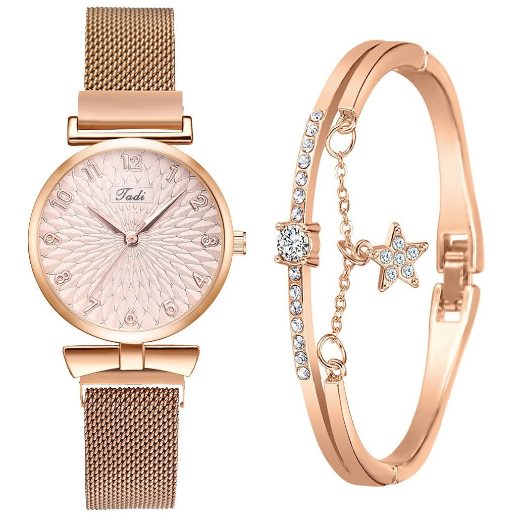 Mesh Band Magnetic Strap Ladies Bracelet Quartz Watch Set