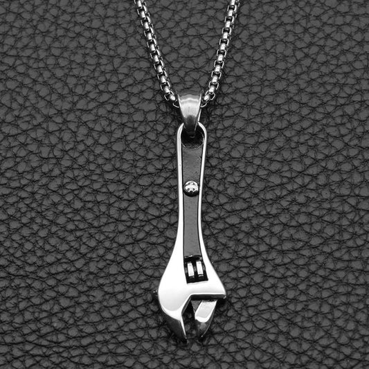 Titanium Steel Mechanic Repair Tool Pendant Domineering Wrench Necklace Men's European And American Fashion Necklace Jewelry