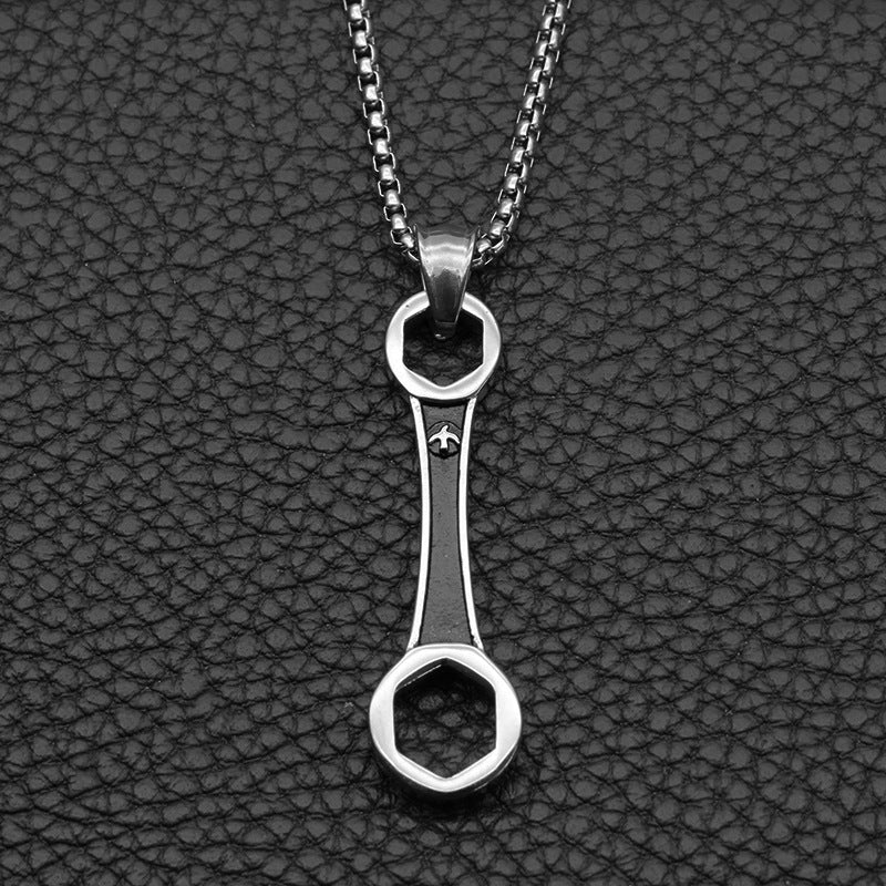 Titanium Steel Mechanic Repair Tool Pendant Domineering Wrench Necklace Men's European And American Fashion Necklace Jewelry