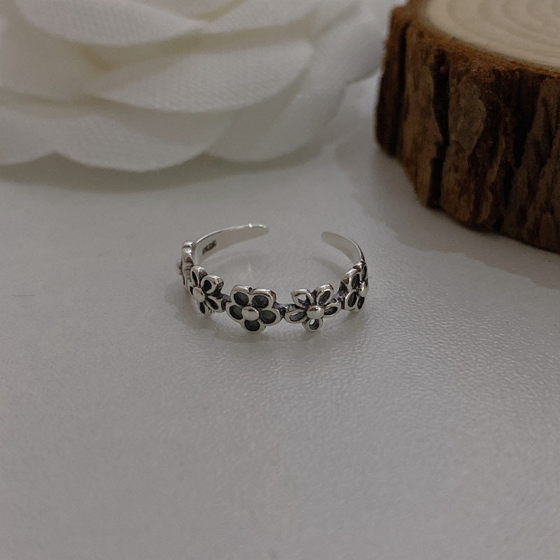 S925 Sterling Silver Hollow Flower Ring Fashionable Simple Adjustable Diamond Ring