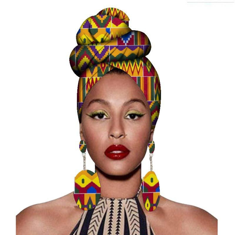 Fashion African Headscarves And Earrings 2 Pieces Of Women's African Clothing Headwear Headbands