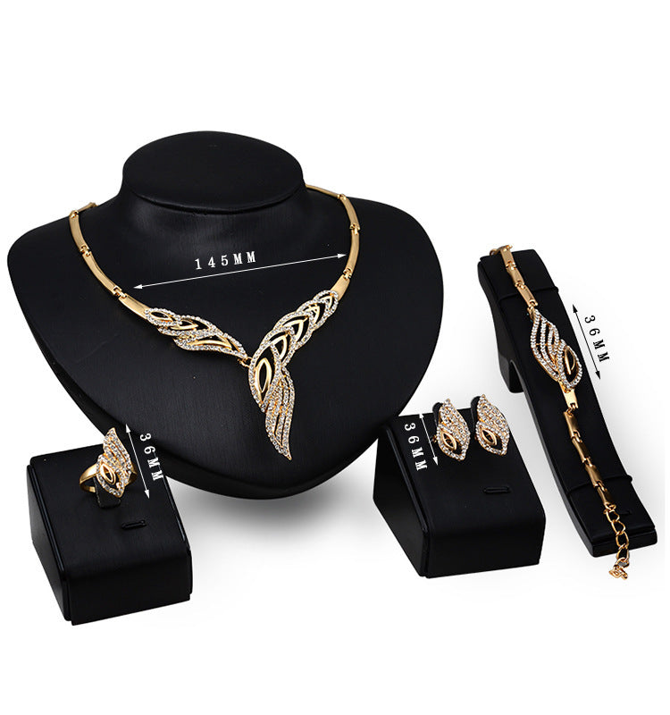 Exaggerated Bridal Gift Female Fashion Jewelry Set Necklace Earrings Ring Bracelet Four-piece Set