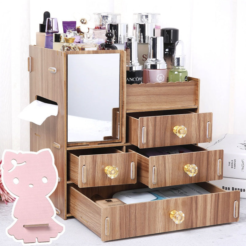 Wooden Tabletop Cosmetic Storage Box Cosmetic Box Wooden Jewelry Storage Drawer Type Storage Box