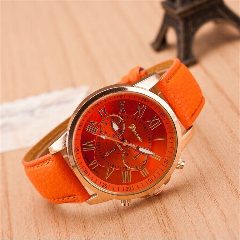 Fashion Three Eyes Roman Quartz Watch Women's Electronic Quartz Strap Watch