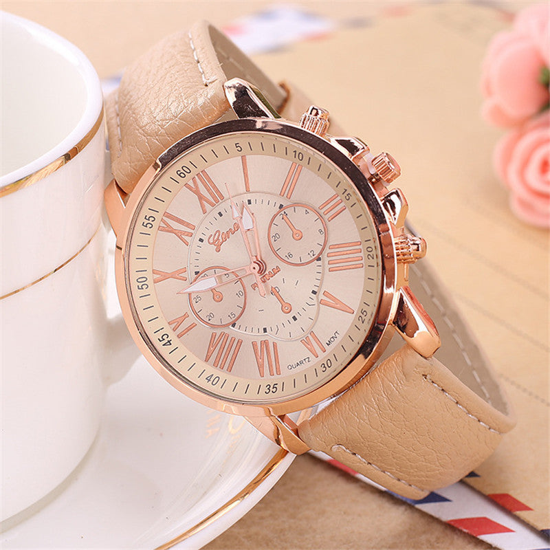 Fashion Three Eyes Roman Quartz Watch Women's Electronic Quartz Strap Watch