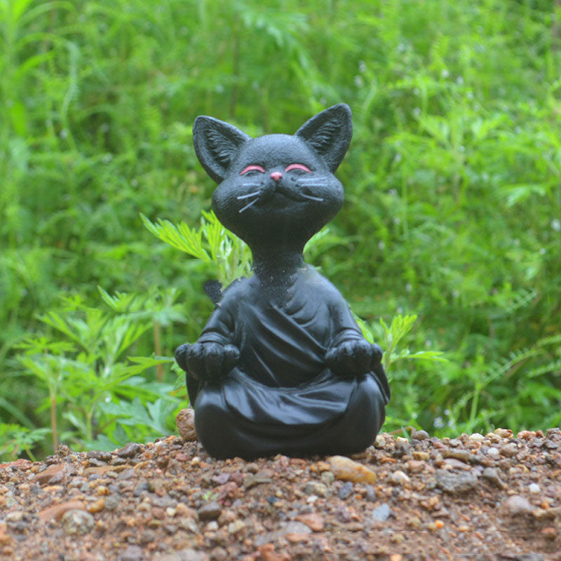 Whimsical Black Buddha Cat Figurine Meditation Yoga Collectible Happy Cat Decor Home Garden Decoration Garden Ornament